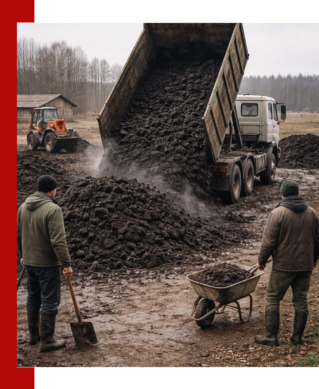 Доставка низинного торфа с разгрузкой и доставкой в Дюртюли